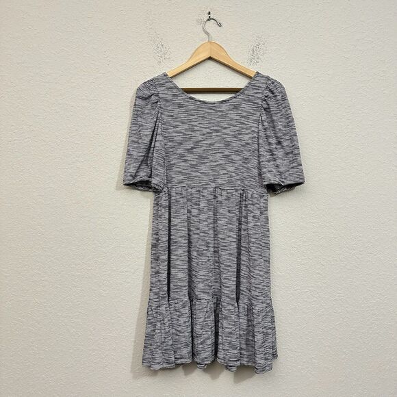 DAILY PRACTICE by ANTHROPOLOGIE Flounced Mini Dress in Black/White Spacedye - Picture 1 of 12